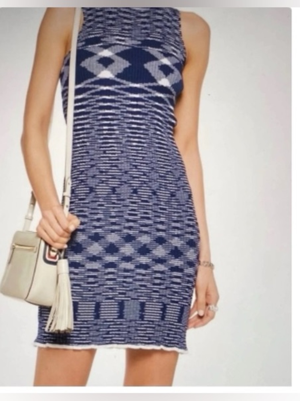 See by Chloe Sleeveless Navy Patterned Knit Dress